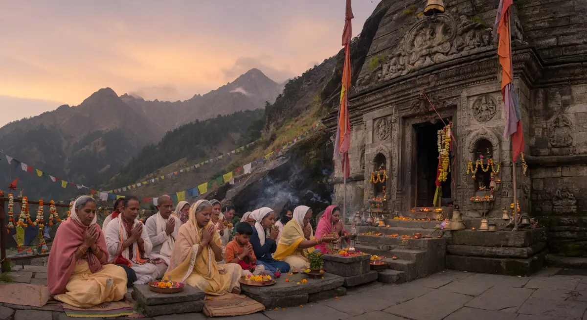 Chú thích: Du khách thành kính cầu nguyện tại đền Hùng trong không gian thanh tịnh