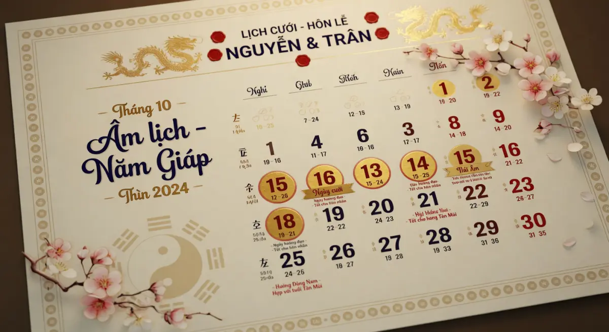 Lịch vạn sự minh họa các ngày hoàng đạo cưới hỏi tháng 5