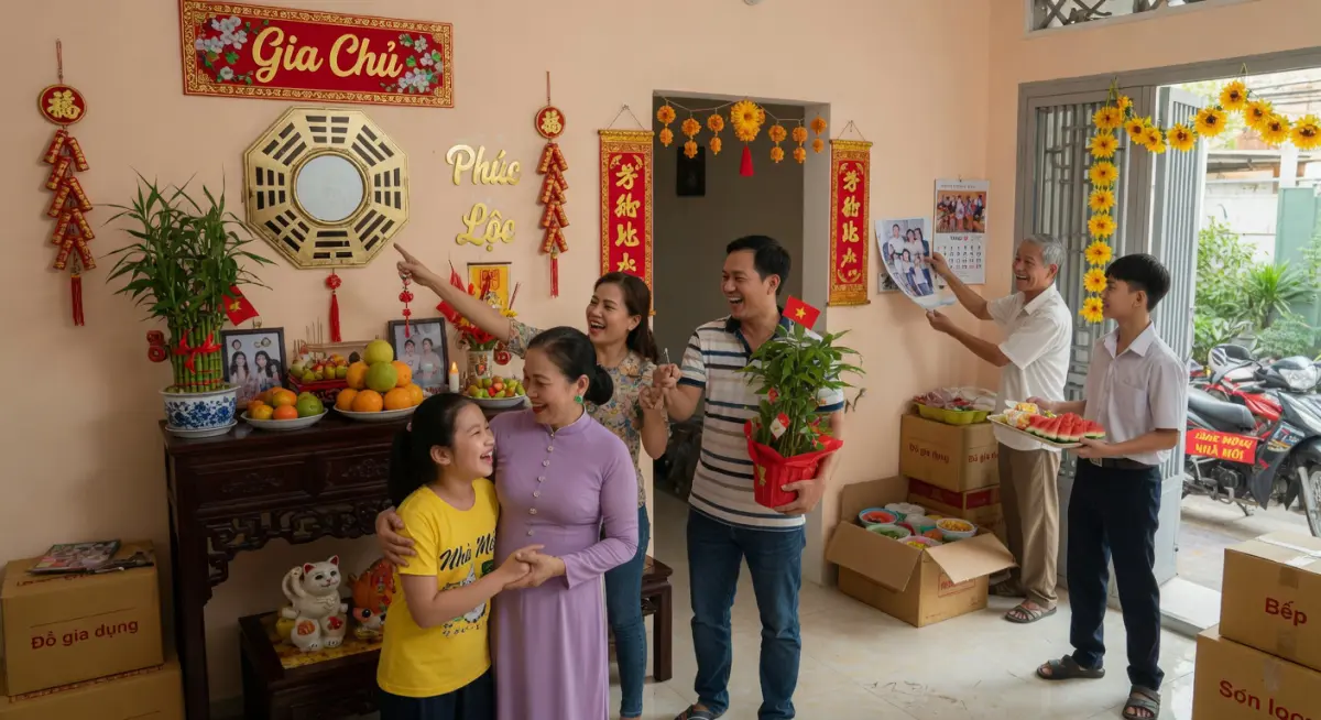 Chú thích ảnh: Gia đình hạnh phúc chuyển về nhà mới trong ngày lành