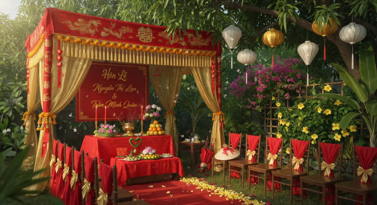 Chú thích: Hình ảnh minh họa không gian cưới hỏi tháng 6 được chọn theo ngày tốt