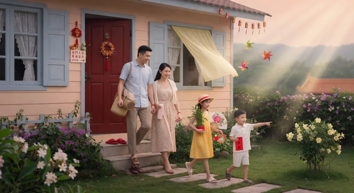 Hình minh họa gia đình xuất hành theo hướng đại cát tháng 6