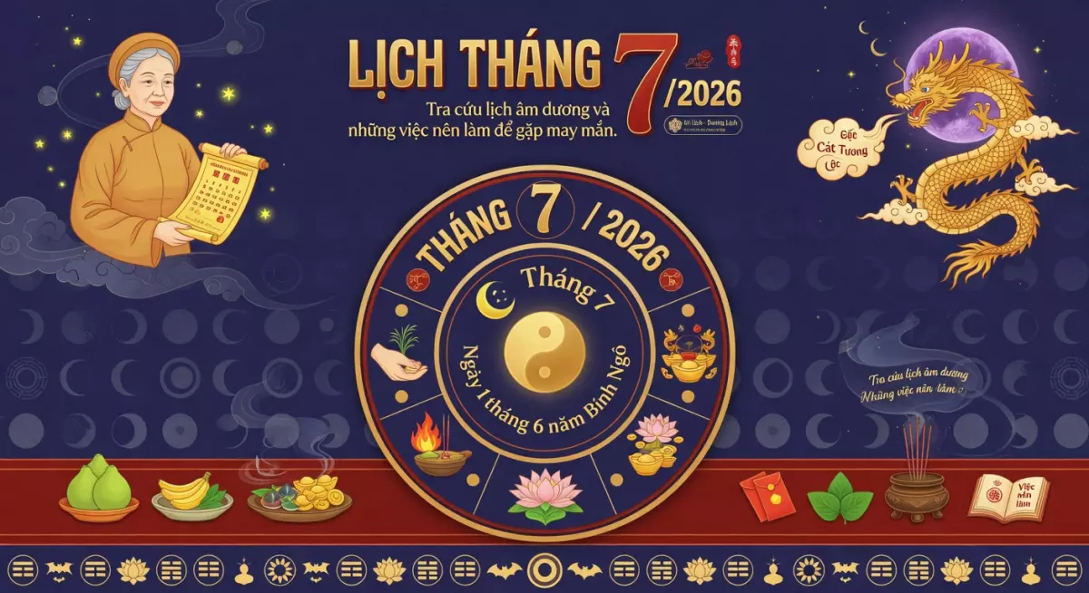 Lịch tháng 7 /2026: Tra cứu lịch âm dương và những việc nên làm để gặp may mắn.