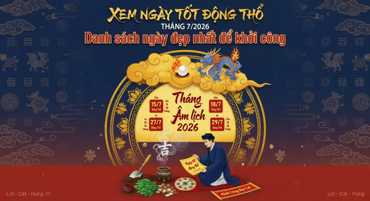 Xem ngày tốt động thổ tháng 7/2026: Danh sách ngày đẹp nhất để khởi công.
